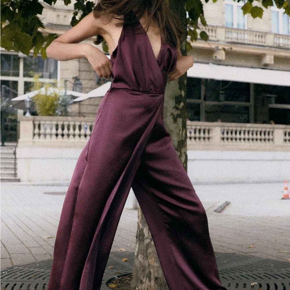 Zara long ruched halter jumpsuit